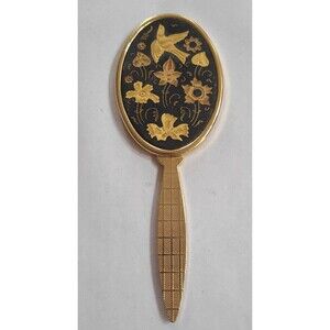 Vintage DAMASCENE TOLEDO SPAIN 24K Inlaid Gold Hand-Made hand held mirror